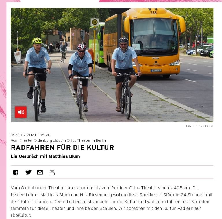 RBB Kultur: Radfahren für die Kultur. Ein Gespräch mit Matthias Blum